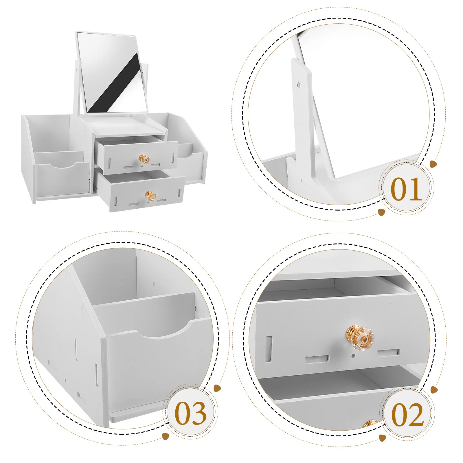 صندوق منظم مرآة المكياج متعدد الوظائف مكون من 3 أدراج لتخزين مستحضرات التجميل والمجوهرات والحمام المكتبي #4