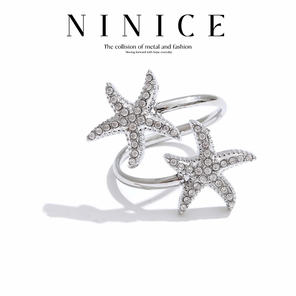 NiNice خاتم من الفولاذ المقاوم للصدأ نجم البحر نجمة خماسية نمط المحيط نمط الشاطئ موضة الصيف هدايا مجوهرات مختارة #1
