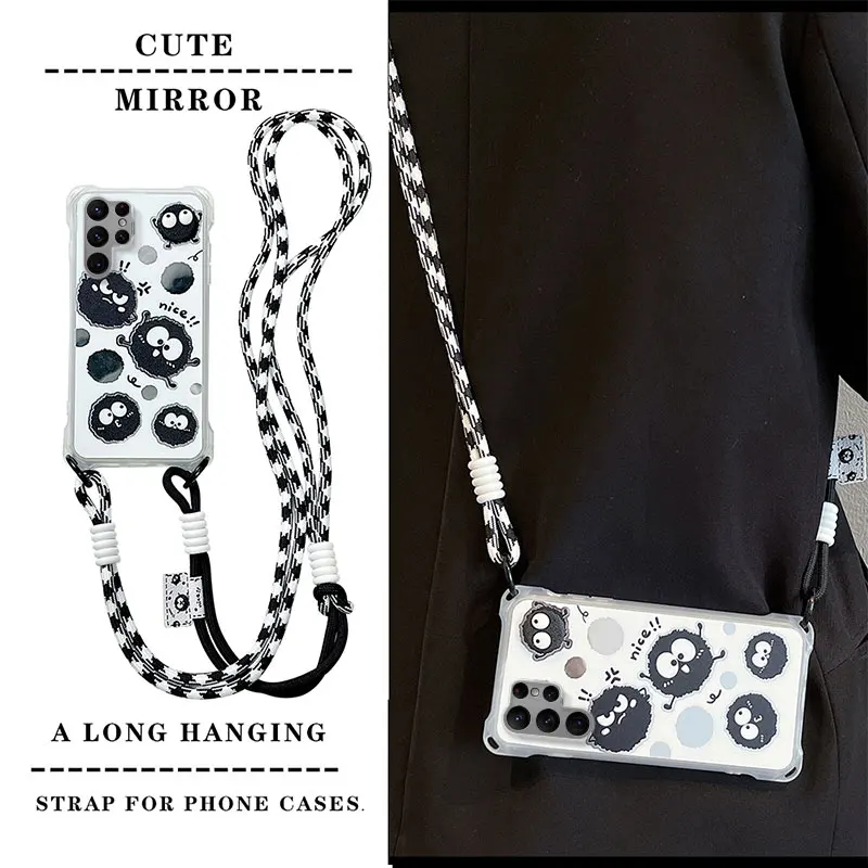 Crossbody Strap Lanyard Telefoon Case Voor Samsung Galaxy S24 S23 Ultra FE A15 A14 A13 A24 A23 Leuke Ster Konijn cartoon Spiegel Cover