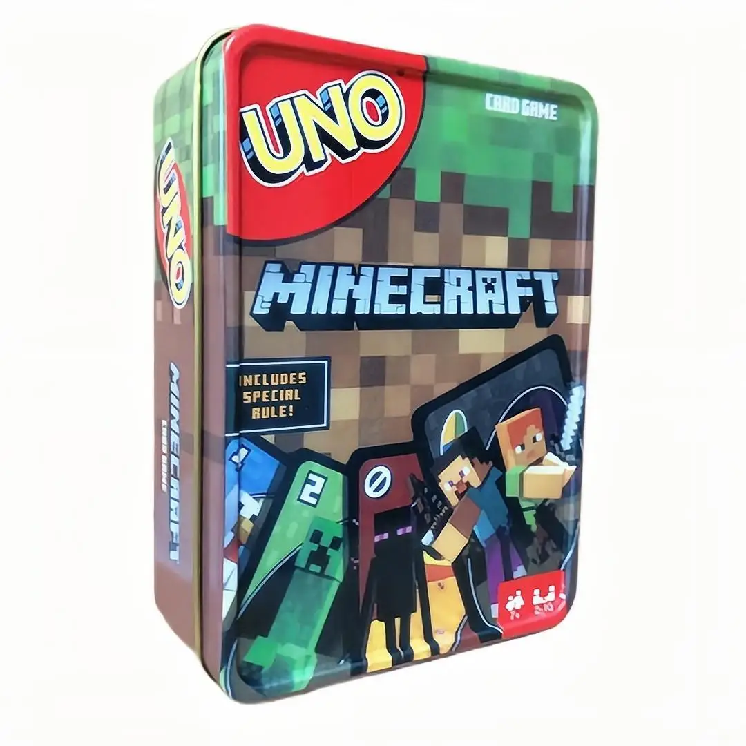 UNO Solitaire Minecraft Iron Box Uno Card Cartoon Animation Entertainment Tabletop Game Multiplayer Battle Collection MC Gift