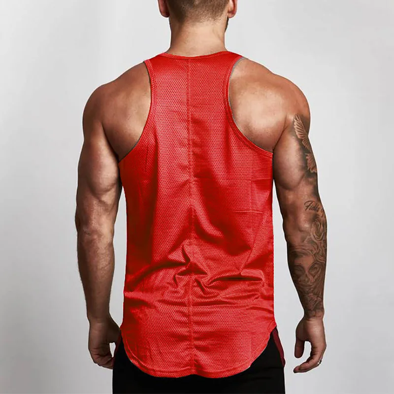 Zomer mesh sneldrogende mouwloze casual vesten gym workout spier bodybuilding t-shirts heren fitness running slim fit tanktops
