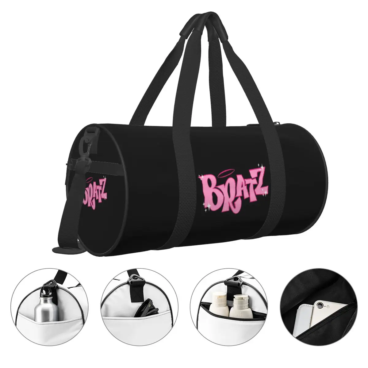 Bratz! Blingee y2k bratz logotipo sacos de desporto com sapatos saco de ginásio portátil das mulheres dos homens design bolsa treinamento retro saco de fitness