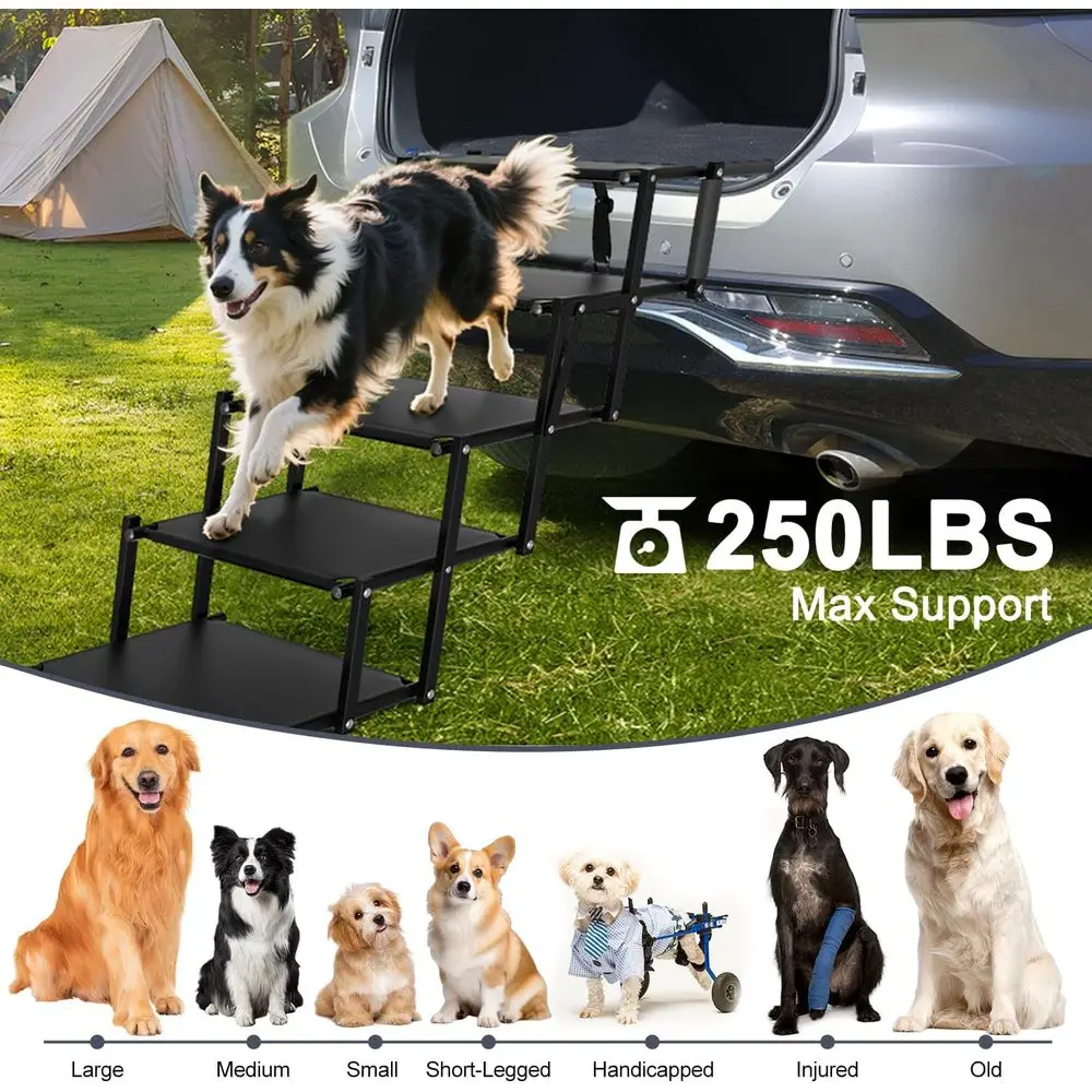 Extra Wide 5-Step Pet Stairs for Large Dogs, Car Access, SUV, and High Beds with Non-Slip Surface