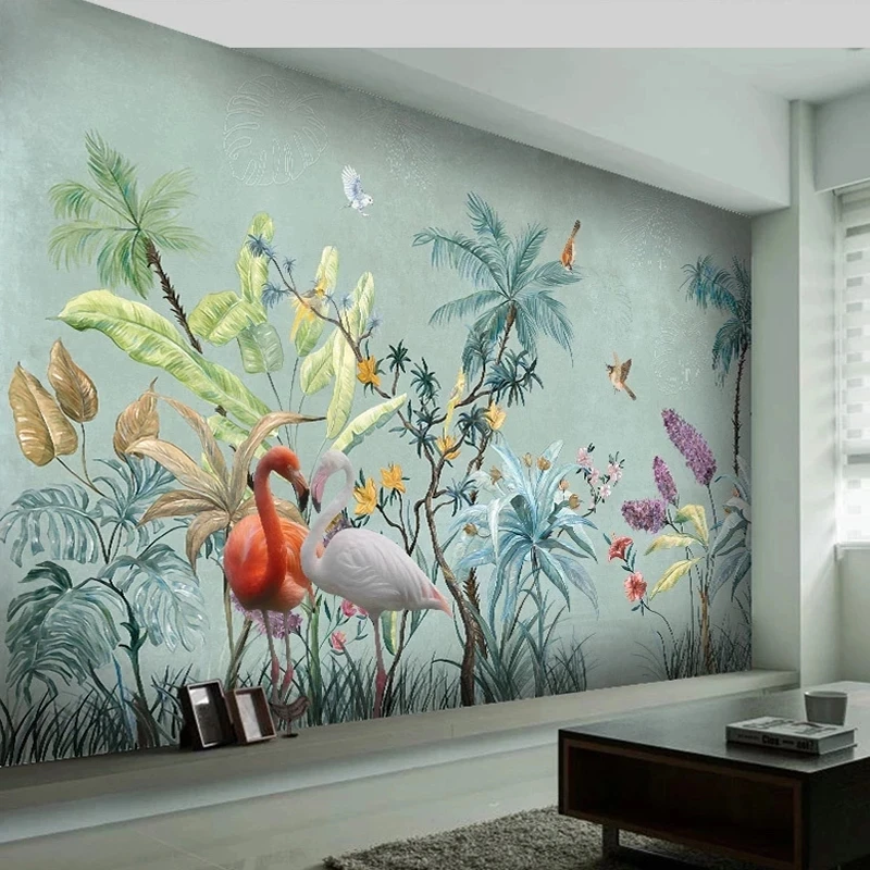 Customized 3D Wallpaper Tropical Rainforest Flowers Birds Mural Cafe Hotel Bedroom Flamingo Living room TV background restaurant