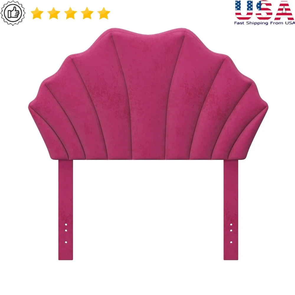 

Modern Glam Upholstered Twin Headboard Faux Velvet Seashell Design Channel Tufted Padded Comfort Residential Assembly Required