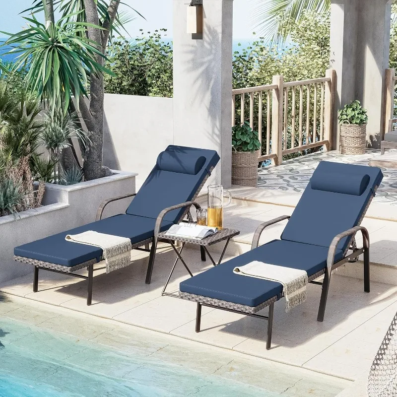 Outdoor Chaise Lounge Chairs Wicker Patio Furniture Set Rattan Beach Pool Lounge Chairs,Adjustable Backrest ,beach chair