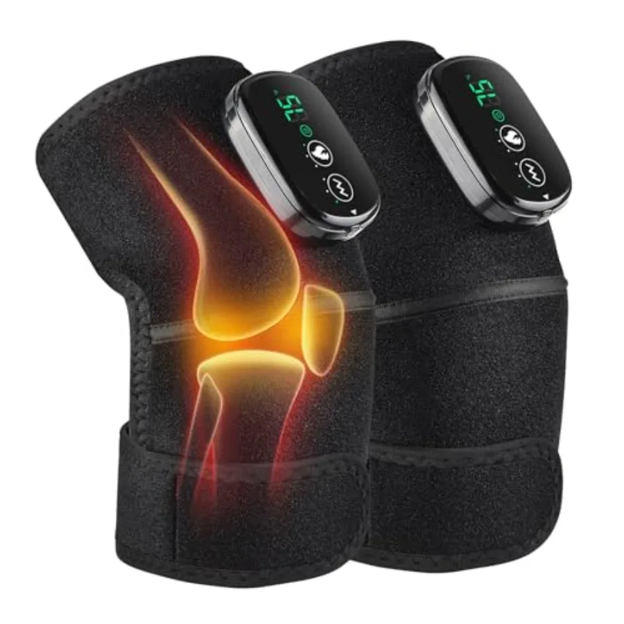

Cordless Electric Heated Knee Massager, 3-in-1 Heated Knee Massager with Heat for Knee Elbow Shoulder Wrap with 3 Vibration & He