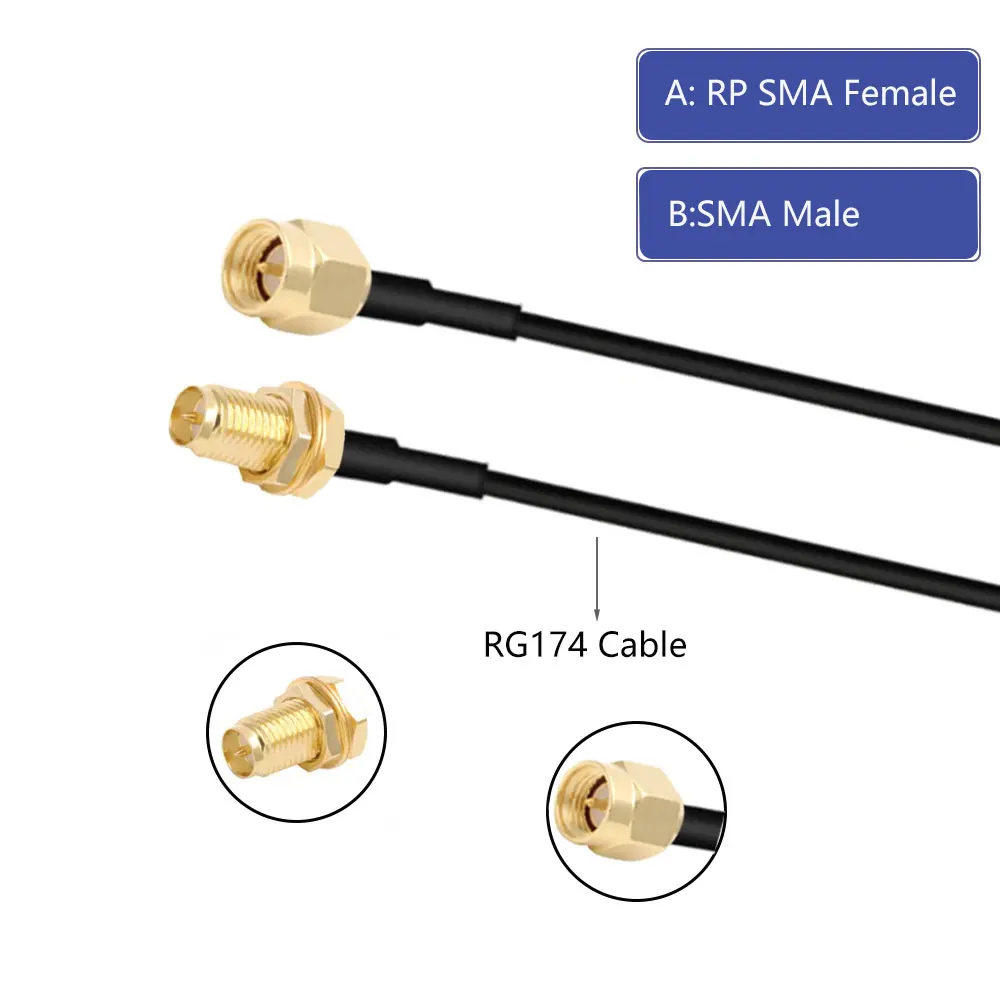 RF Coaxial RG174 Cable RP SMA Connector Male to Female Extension Pigtail Copper Feeder Wire for WiFi Network Card Router Antenna