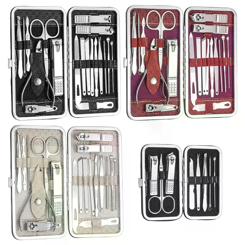 8/19Pcs Home Nail Clipper Set Large Dead Skin Pliers Diagonal Small Eyebrow Clipper With Leather Sleeve For Personal Grooming