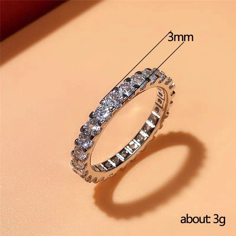 Luxury 925 Sterling Silver Classic Stackable Finger Ring for Women Sparkling Clear Cubic Zirconia Ring Wedding Statement Jewelry