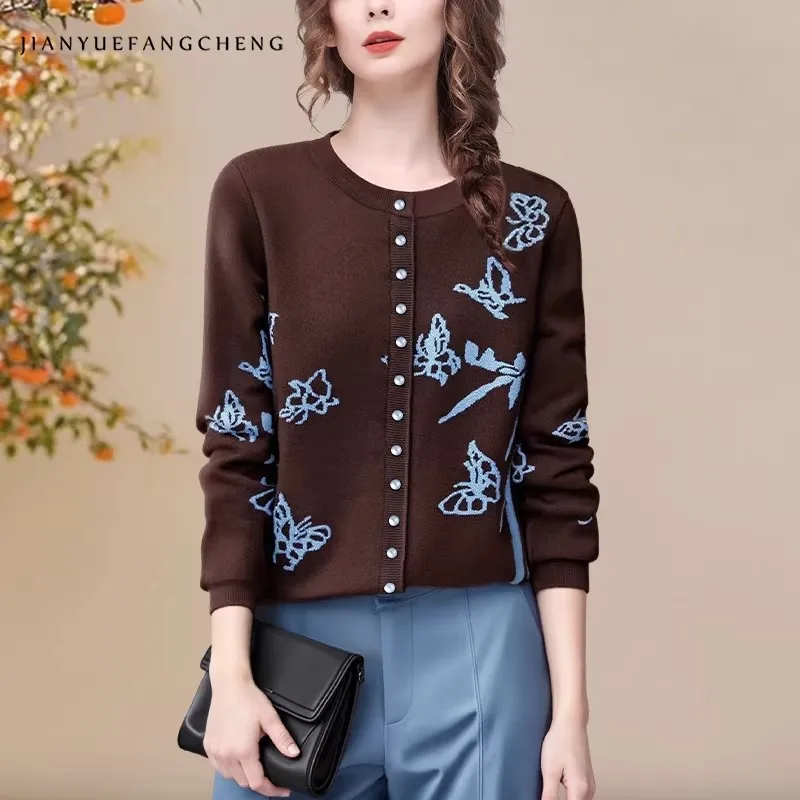 

Fashion Printed Women Knitted Cardigan Sweater Long Sleeve O-Neck Casual Wool Tops Warm Cold-resistant Casual Sweaters