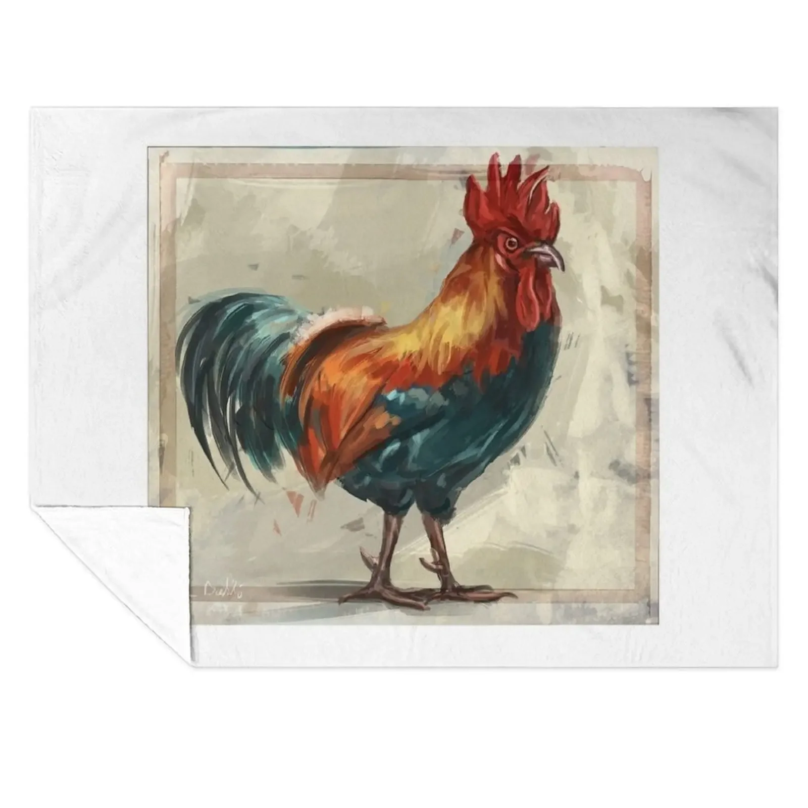 

Colorful Rooster Painting on Beige Background - Here Comes The Rooster 2 Throw Blanket Quilt Sofa Quilt Blankets