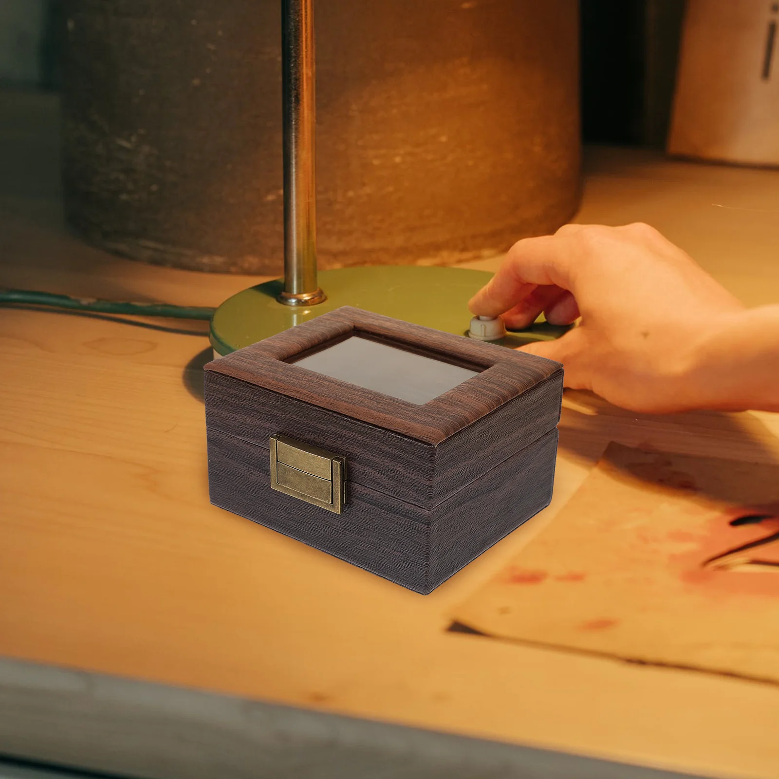 

Wooden Jewelry Storage Box Clear Lid Retro Lightweight Compact Case For Earrings Rings Necklaces Bracelets Organizer