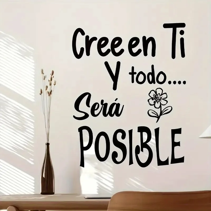 Spanish Inspiring Slogan Wall Stickers Believe in Yourself and Everything Is Possible Motivational Quote Wall Decals Bedroom