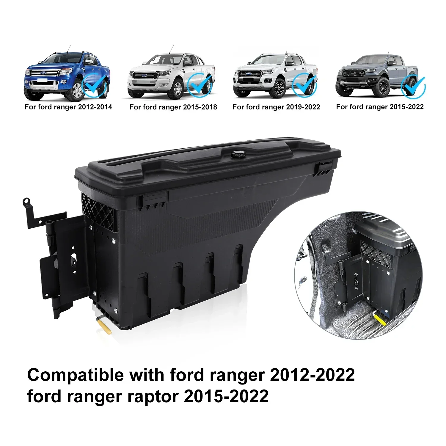 Tailgate Swing Case Storage Tool Box Storage for Ford Ranger Wildtrak T6 T7 T8 2012-2022 Ford Ranger Raptor 2015-2022 1PCS