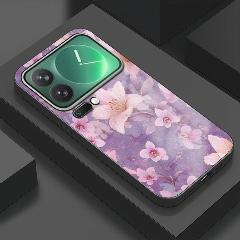 Para Xiaomi 17 funda de teléfono de vidrio templado a prueba de golpes para Xiaomi 15T 14T 17 Pro Max 15 Ultra 14 13T 13 Pro Fundas florales