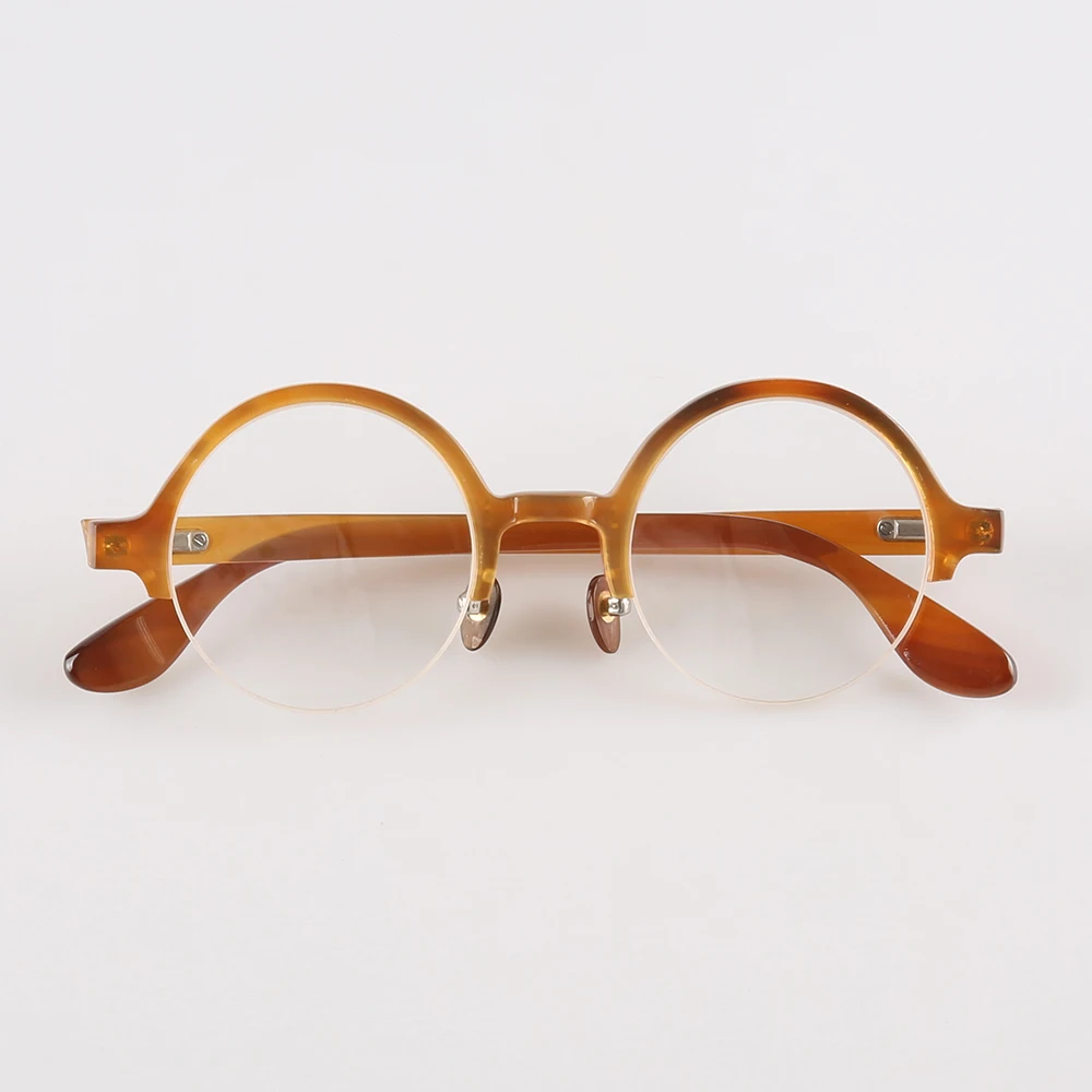 

Man's Glasses Frames Unique Vintage Prescription Eyeglass Frames Half Rim Handmade Light Coffee Horn Optical Myopia Eyeglasses