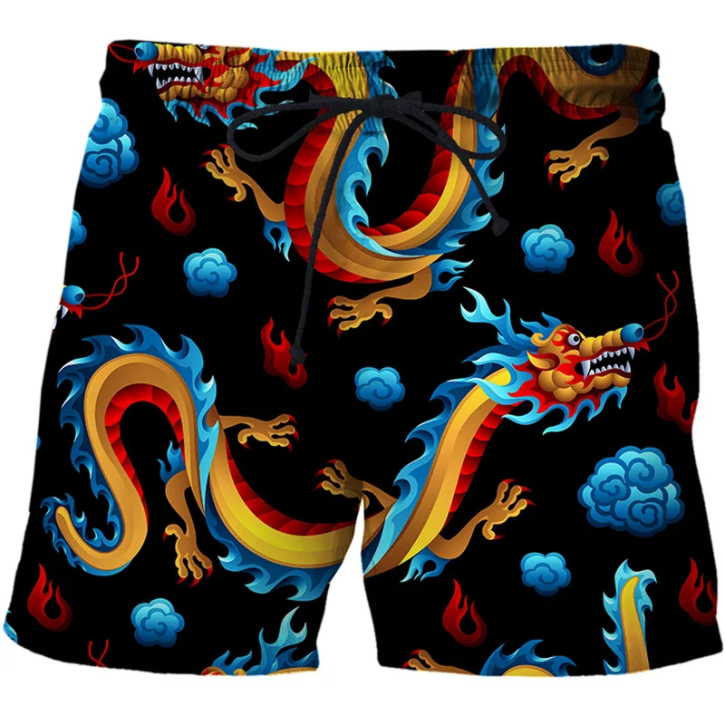 Pantalones cortos de playa con estampado 3D de Dragon Totem para hombre, traje de baño Hawaiano, bañador de hielo fresco, y2k