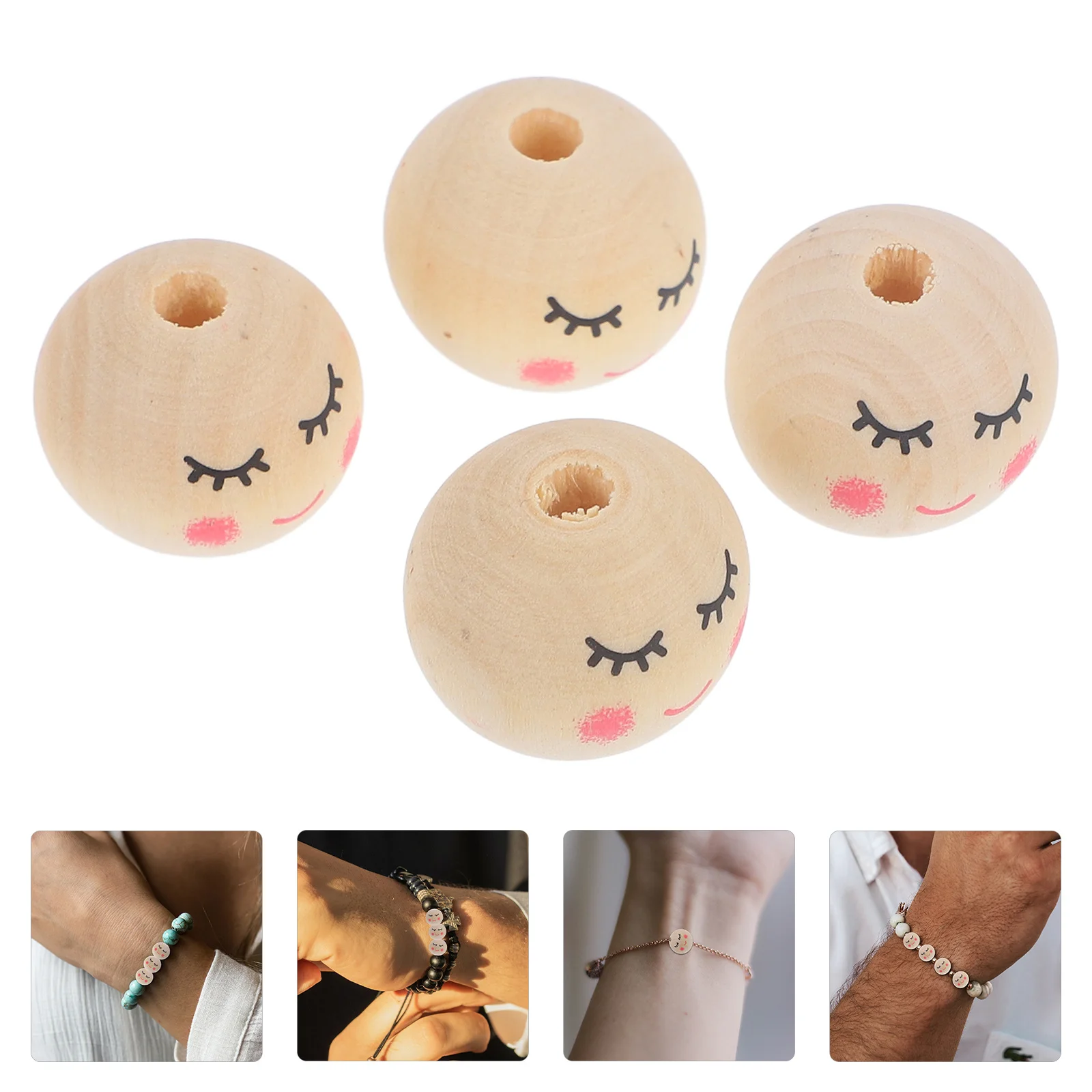 

50pcs Wooden Beads 20mm Smiling Face Accessories for DIY Bracelets Necklaces Garland Crafts Bulk Beads Handmade Gifts