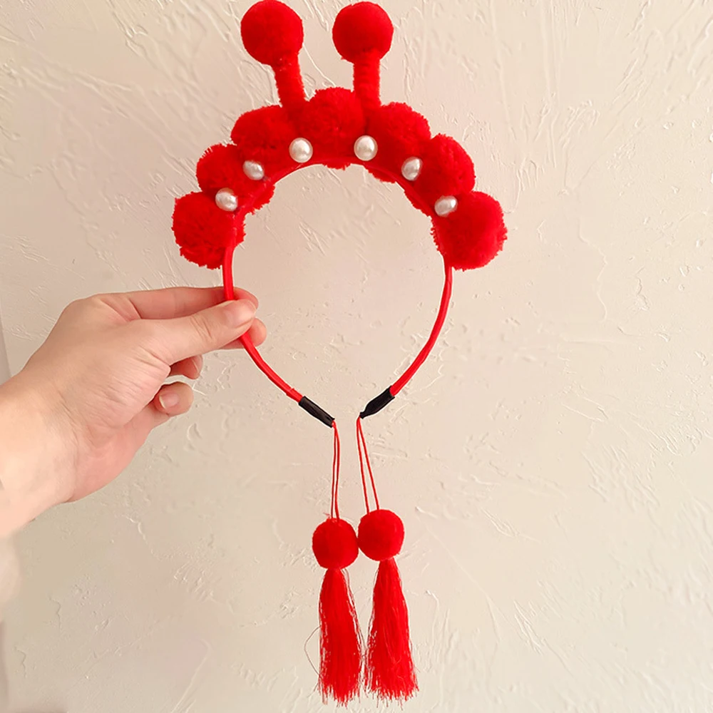 

Chinese Style New Year Gift Red Festivel Headband Tassel Head Hoop Head Buckle Peking Opera Headwear