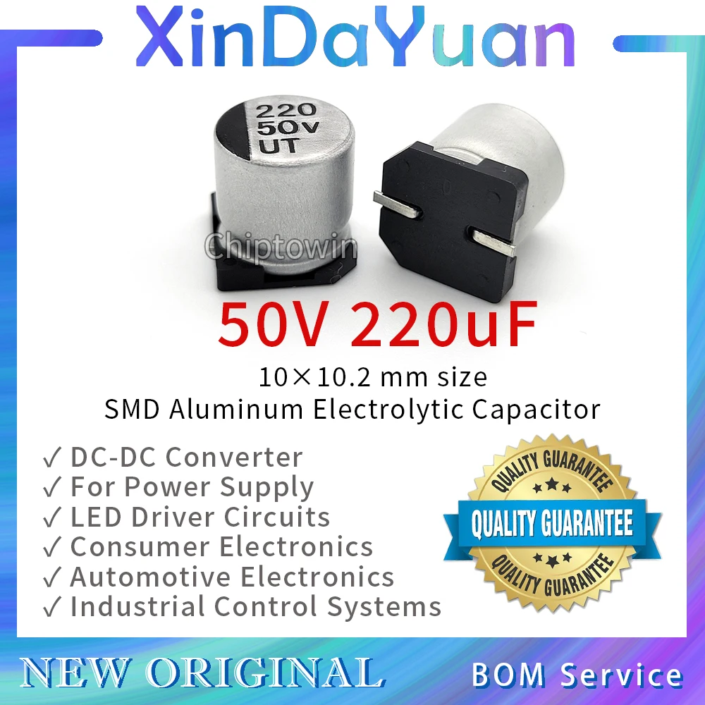 

50pcs 50V 220uF 10×10.2mm SMD Aluminum Electrolytic Capacitor Low ESR