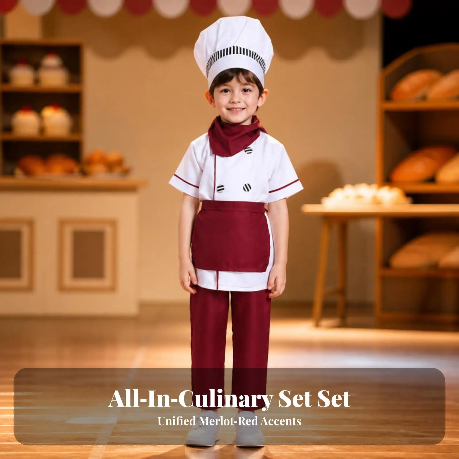 Children Cooking Costume Set with Neck Scarf and Tall Hat for Imaginative Kitchen Fun