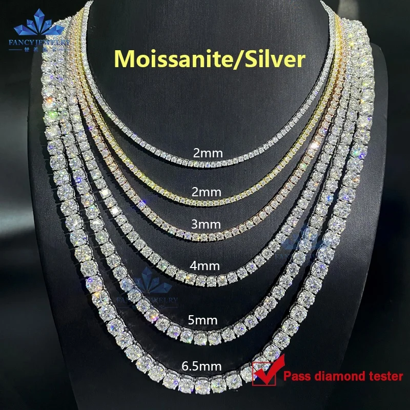 

Wholesale price £925 silver bar silica necklace ice out tennis chain 2mm 3mm 4mm 5mm VVS silica tennis ball chain