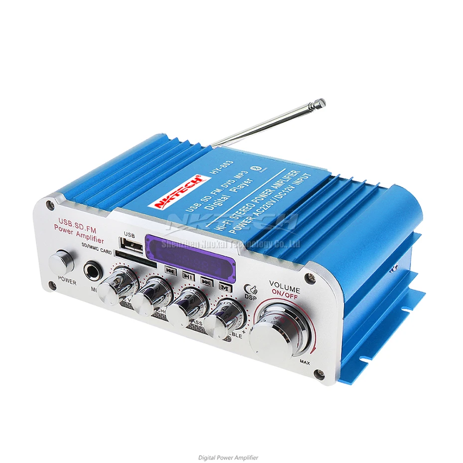 NKTECH HY-803 Amplifier Bluetooth Car Power Digital Audio Player 2x 41W Hi-Fi Stereo BASS USB SD MP3 DVD FM DSP DC12V 220-240V