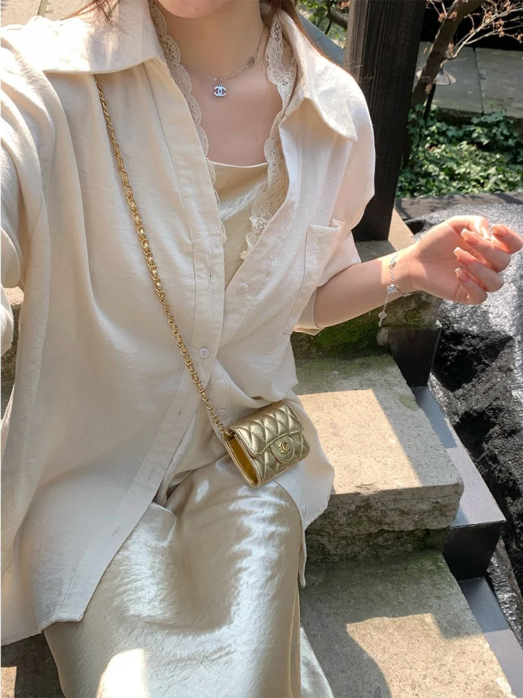 

Lace Trim Loose Fit Lightweight Summer irt Women's Sun Protection Simple Sle 2025 New Arrival Ele Slimming Top