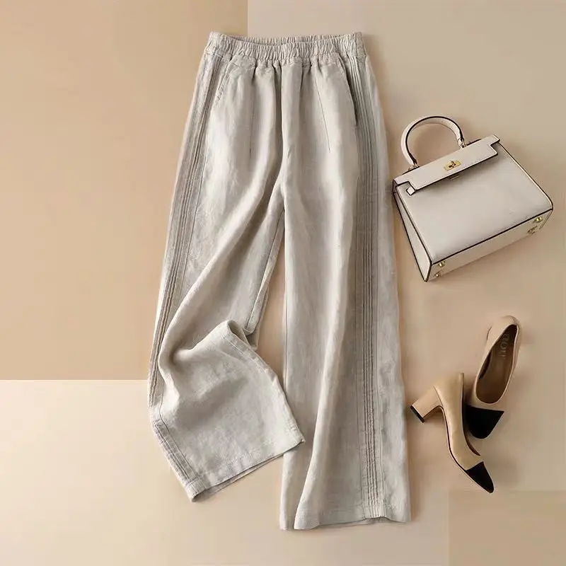 

Women Summer Simplicity Loose Cotton and Linen Solid Color High Waist Appear Thin Harem Women Clothes Casual All-match Trousers