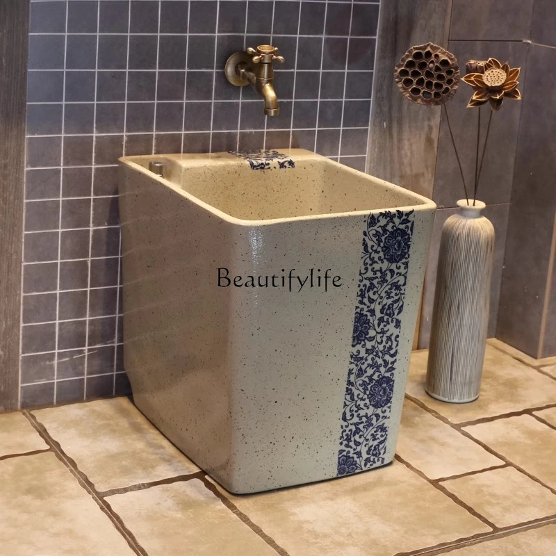 

***Blue and white hooded vine art mop pool Chinese ceramic mop pool