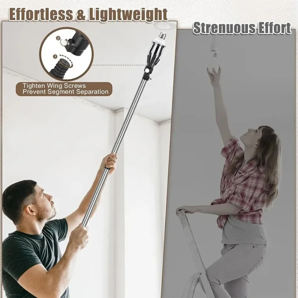 12FT Light Bulb Changer High Reach Light Bulb Removal Tool with Baskets Suction Cup Pole Extension for High Ceilings