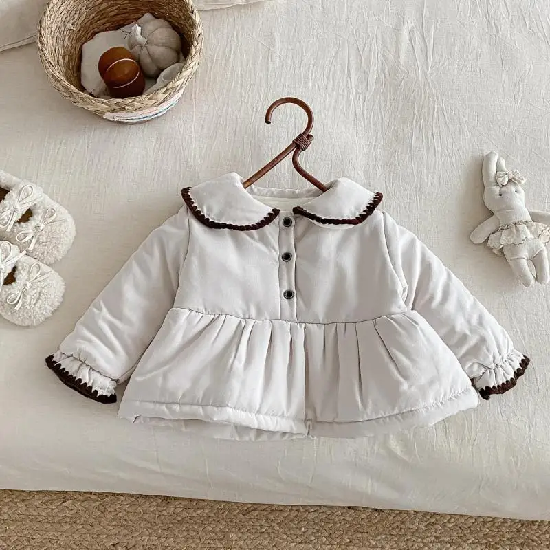 

Infant Girls Lapel Cotton Padded Jacket Toddler Warm Clothes 2025 Winter New Baby Long Sleeve Fleece Coat Plus Velvet Thick