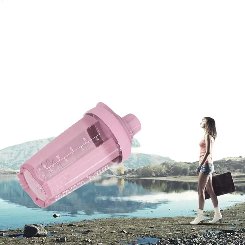 500 مللي زجاجة مياه رياضية هزة زجاجة البروتين مسحوق شرب زجاجة كوب كوب ماء رياضي مع علامة الوقت أكواب قابلة لإعادة الاستخدام