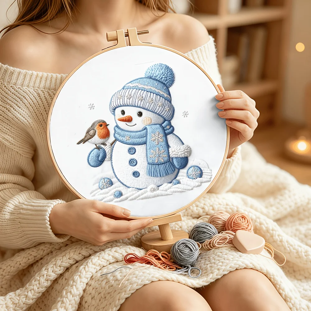 Embroidery Stitch Practice Kit For Adults Beginners Pre‑Printed Cloth Bamboo Hoop Thread Needles Hand‑Stitching Learning Craft