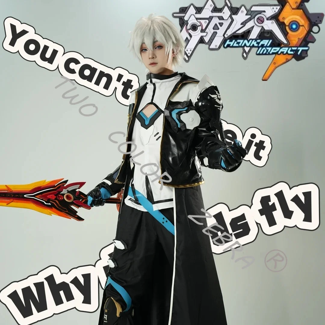 Kevin Kaslana Cosplay Costume Game Honkai Impact 3 Cos Suit Black Knight Set Long Coat Top Armor Belt Gloves and Accessories view 2
