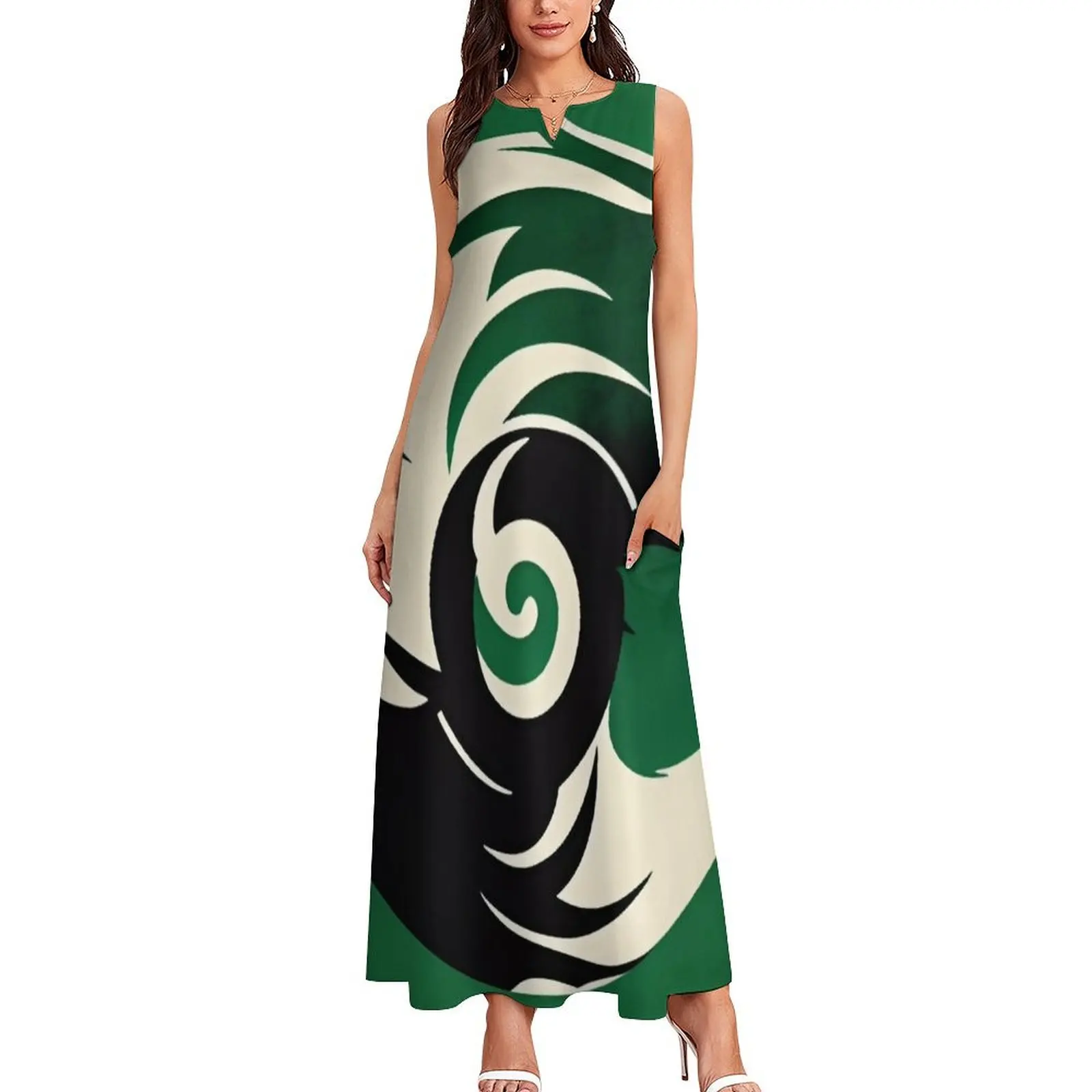 Forest Green Yin and Yang Long Dress summer clothes dresses ladies 2025 summer long sleeve dresses birthday dresses for women