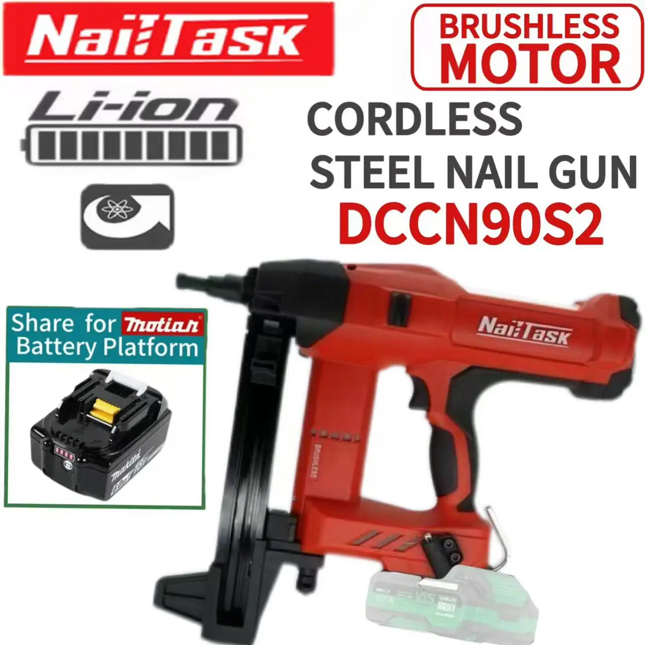 Nailtask dcn90s2 electric nail gun cordless steel nailer battery powered stapler For Makita 18V Battery Screwdriver Power Tools