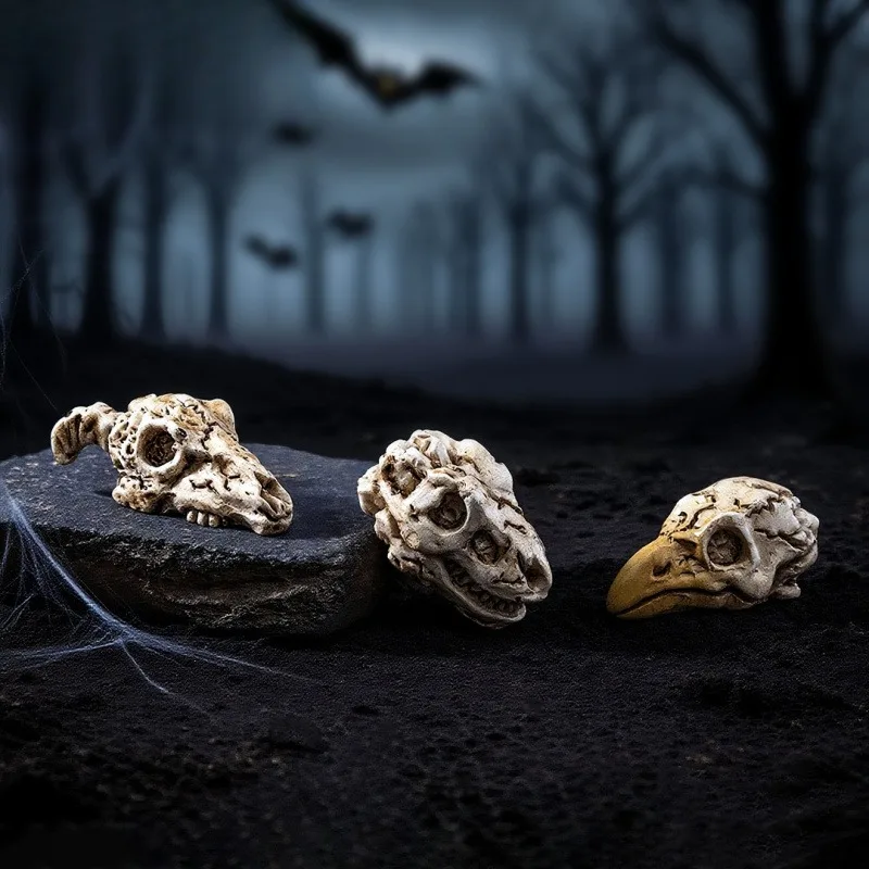 5pcs New Gothic Style Raven Animal Skull Skeleton, Handmade Ornament Additions, Scrapbooking Decorative Supplies, Holiday Gifts