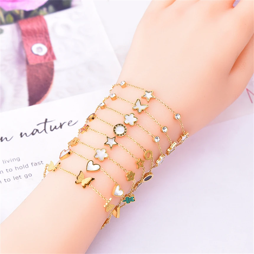 316L Stainless Steel 8 Styles Natural Seashells Sanding Butterfly Star Geometry Bracelet For Women Fashion Fine Jewelry Gift