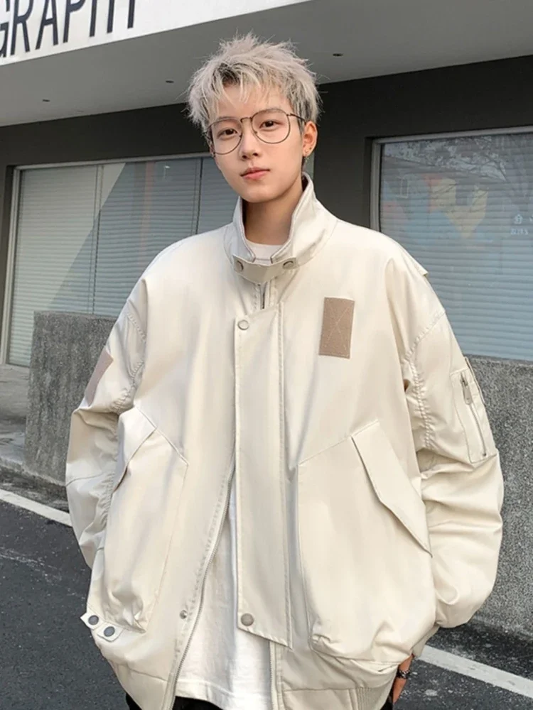 

Мужская модная негабаритная куртка-пилот High Street, осень 2024, уличная верхняя одежда со съемным капюшоном, усиленными швами