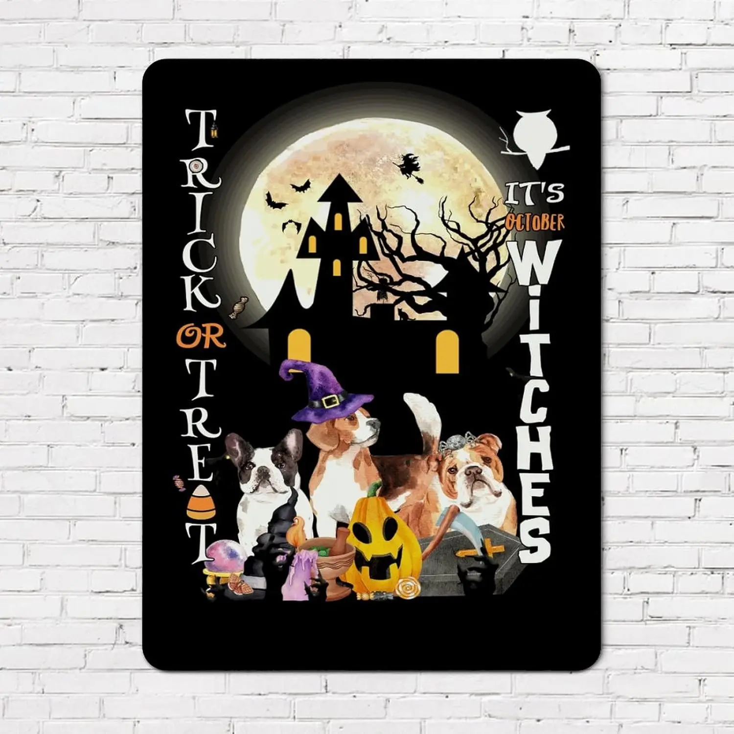 Halloween Metal Sign Pet Dog Trick or Treat Wall Art Hang Decor Uv Printed Vintage Style Aluminum Tin for Farmh