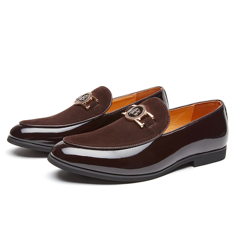 

New Fashion Man's Leather Shoes Party Wedding Loafers Metal Button Moccasins Men Slip-on Comfortable Driving Popular Club Flats