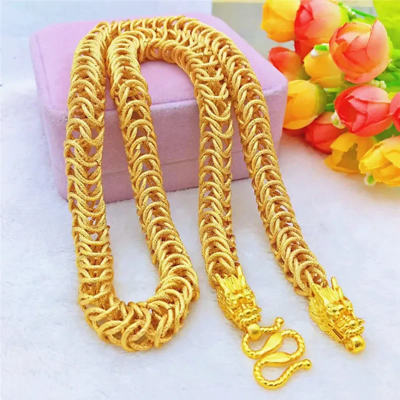 หรูหรา 18 พันทองสีมังกรสแควร์สร้อยคอจี้สําหรับผู้ชายพ่อ Bro เครื่องประดับ Fine ของขวัญผู้ชายสร้อยคออุปกรณ์เสริม