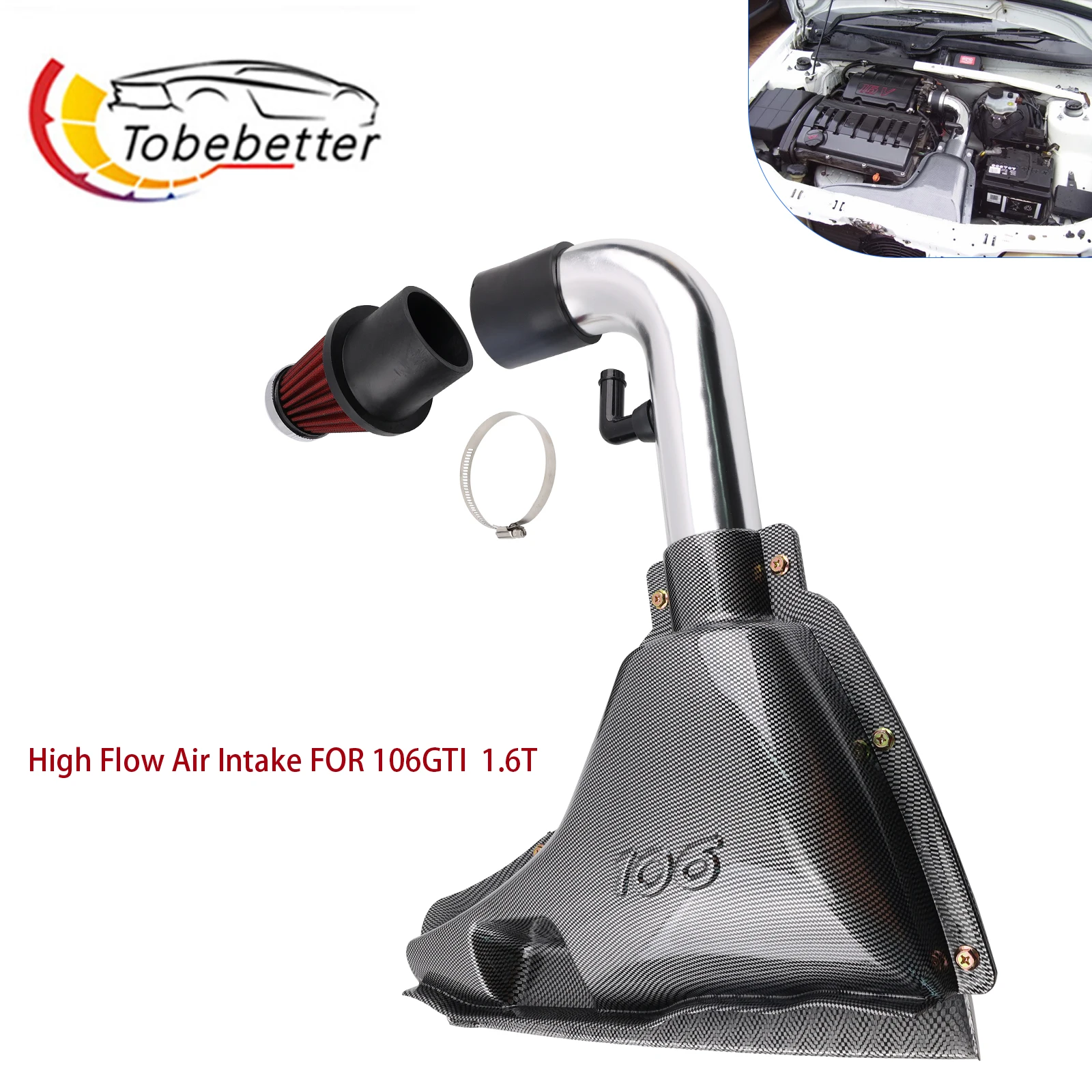 Sistema de entrada de aire, caja de admisión, kit de filtro de aire de carreras para Peugeot 106 1,4/1,6/ S16 VTS 16v estilo de fibra 1997 1998 1999