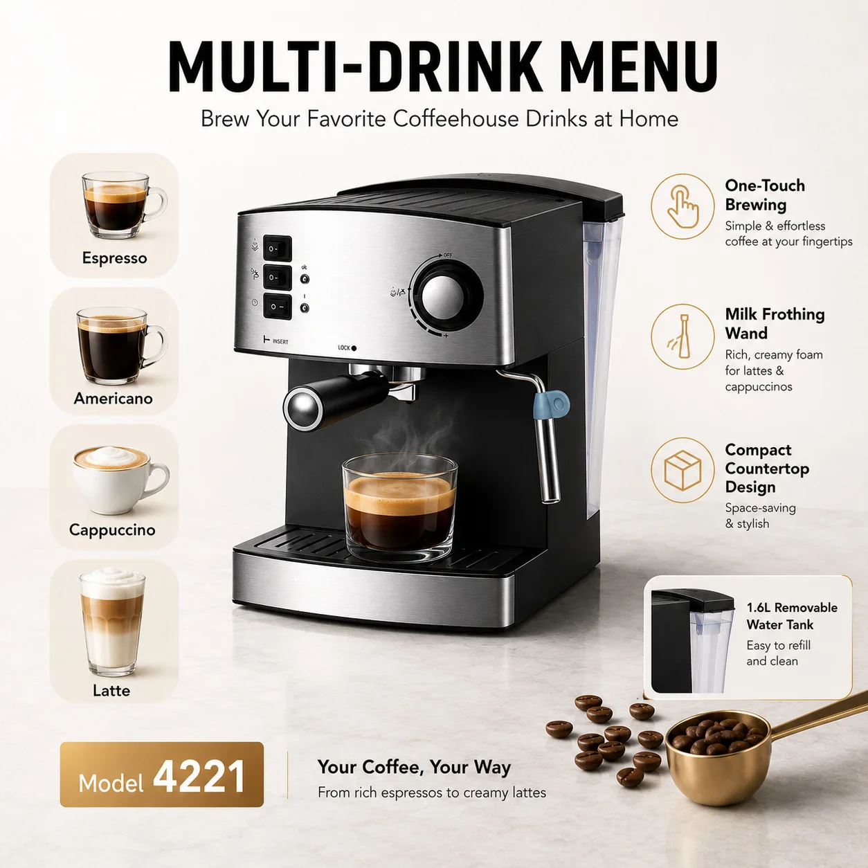 European standard plug 15Bar steam froth extraction oil pump pressure Italian coffee machine