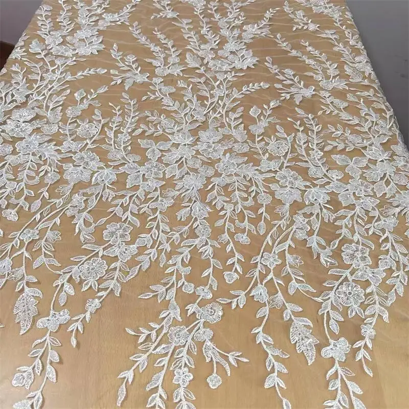 Blumen- und Blättermuster Pailletten Bestickte Spitzenstoffe, für Kleider, Heimvorhänge, Tischfahnen, DIY-Nähzubehör – Detail 2