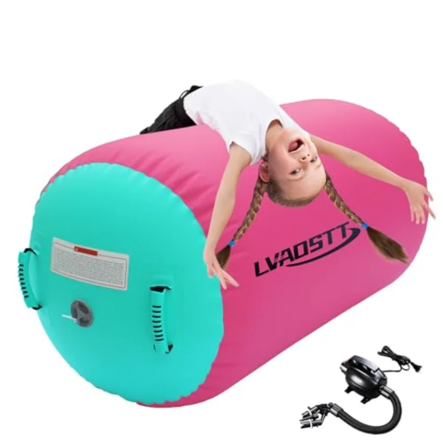 

Gymnastics air barrel roller for home gym use PVC material blue color lightweight and portable with included pump