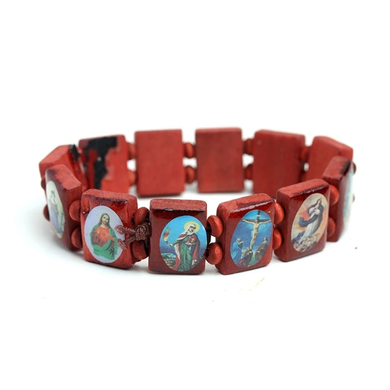 Pulseras con icono católico madera religiosa Jesús, pulsera madera Unisex H9ED