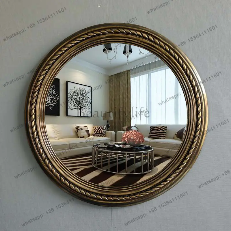 European retro post-modern classical style entrance wall wall decoration mirror round